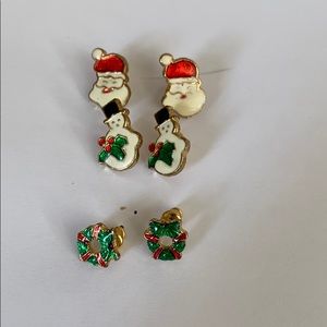 Set of 3 Enamel Christmas Themed Stud Earrings